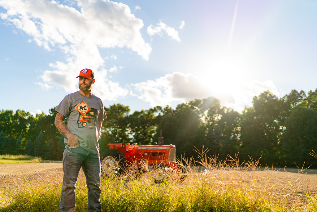 Allis Chalmers Hat, 1914 Logo, Orange/Black Mesh