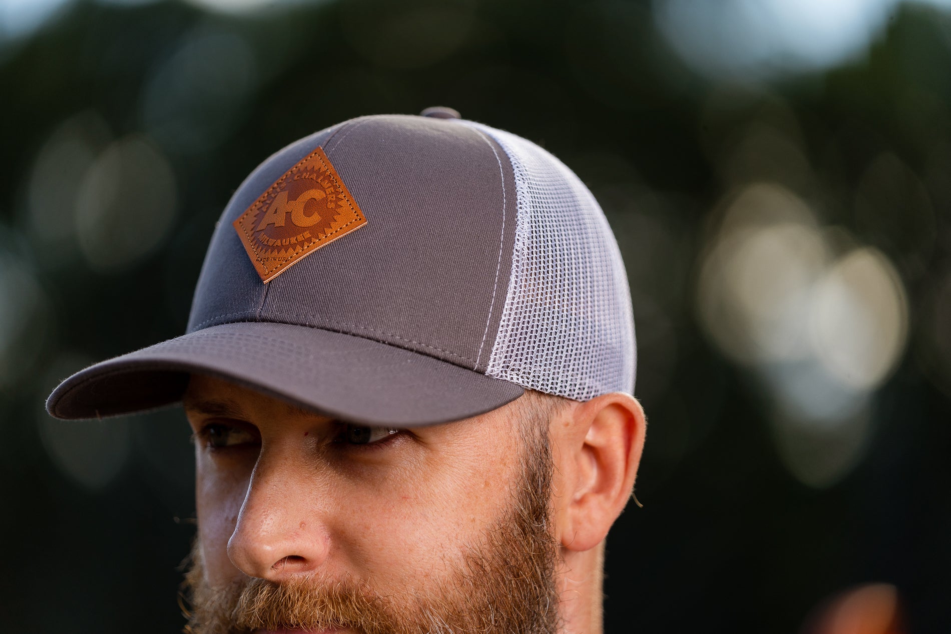 Vintage Allis Chalmers Leather Hat, Gray/White Mesh