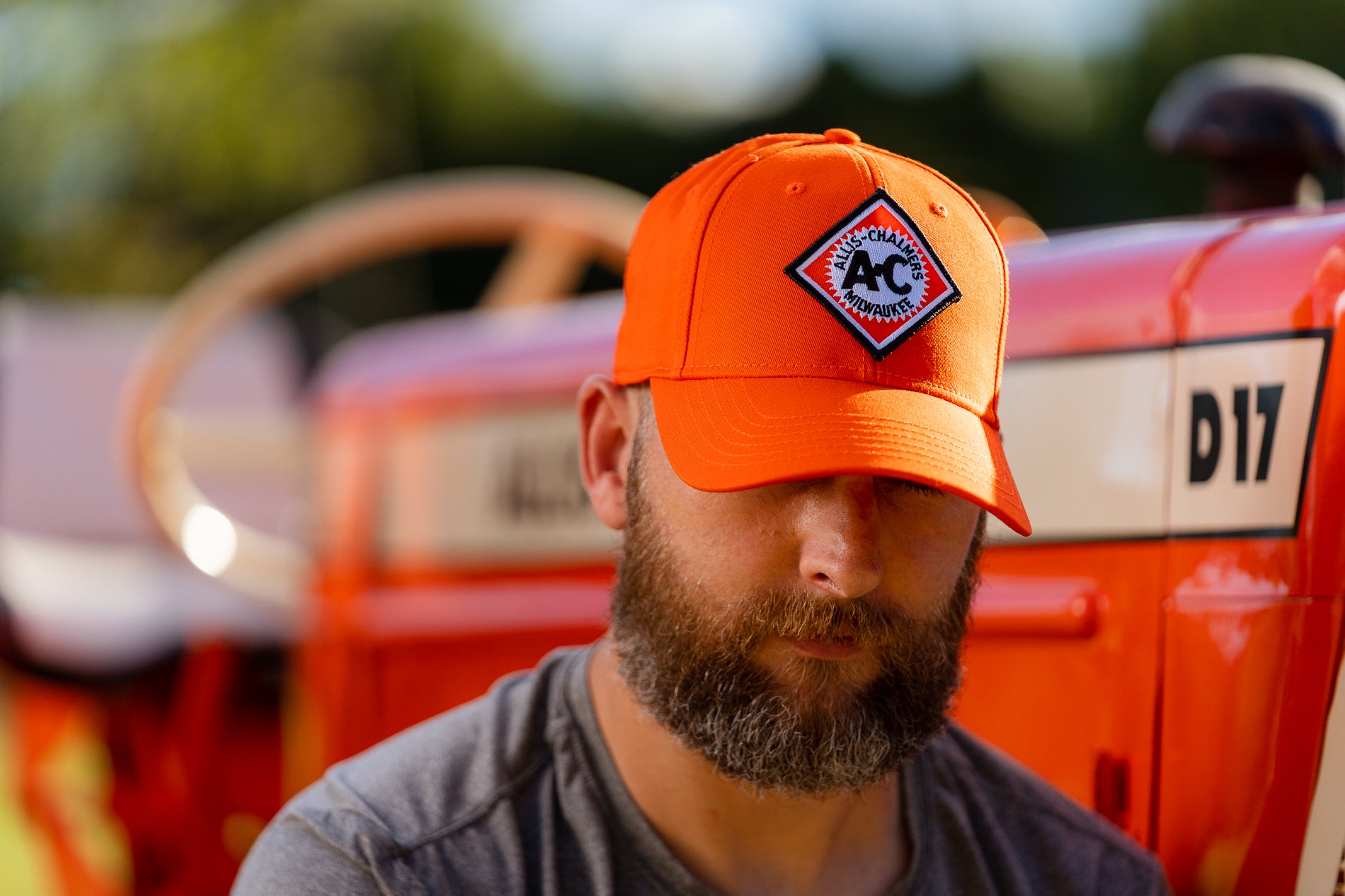 Allis Chalmers Logo Hat, Solid Orange, Vintage Starburst Logo, Choose Adult or Youth Size
