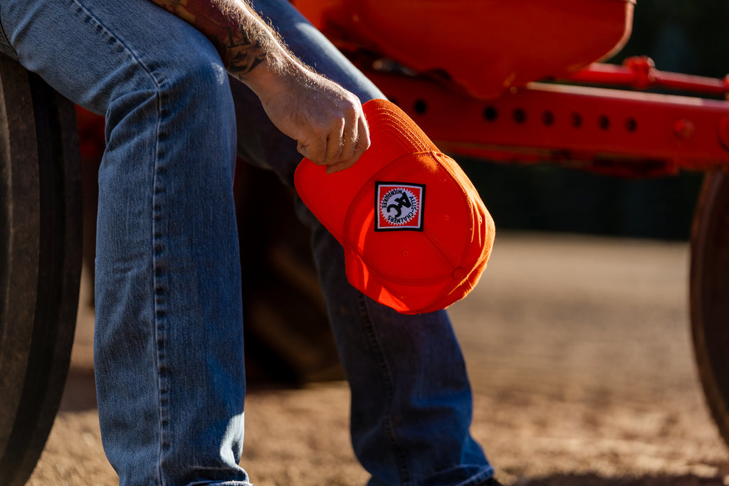 Allis Chalmers Logo Hat, Solid Orange, Vintage Starburst Logo, Choose Adult or Youth Size