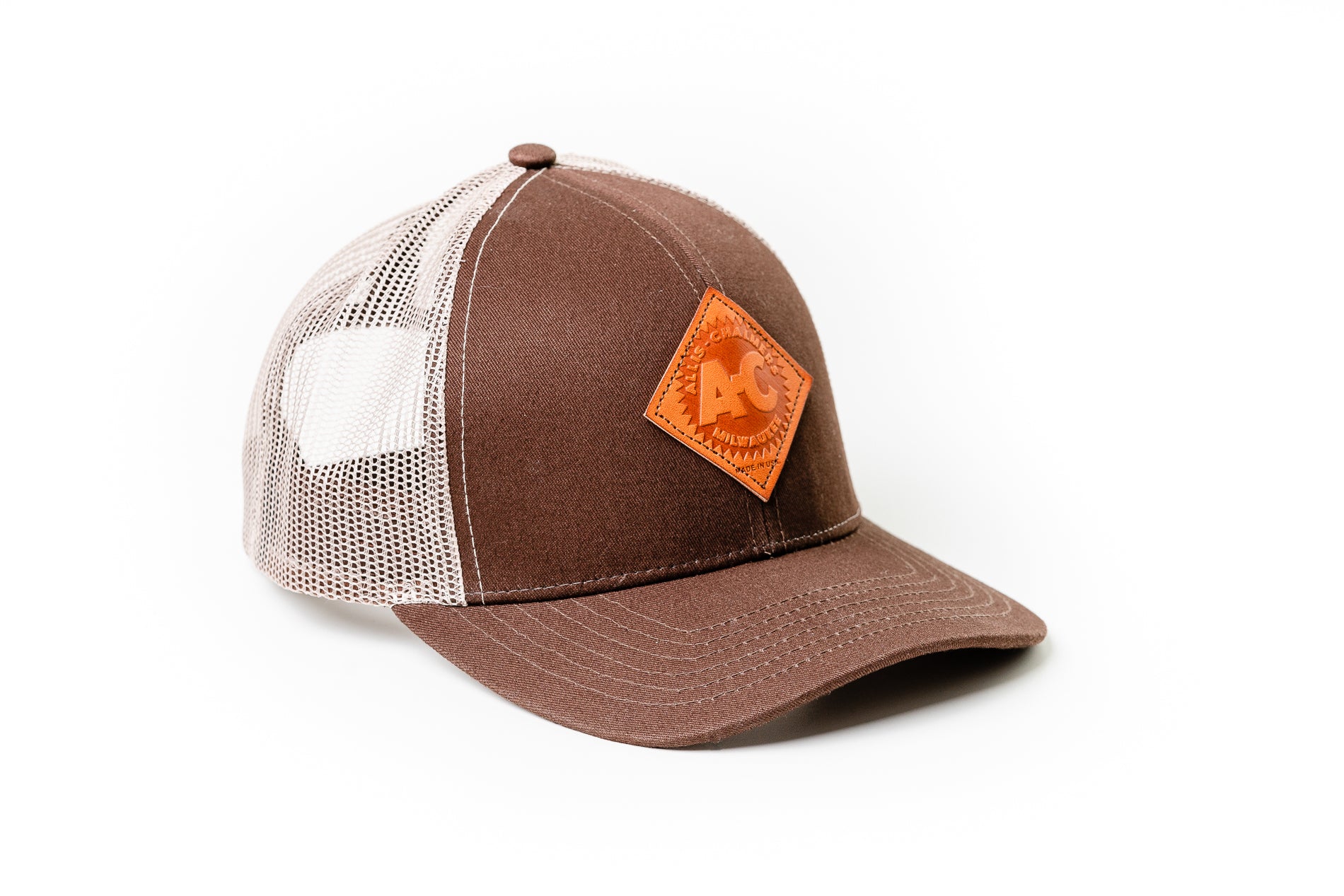 Vintage Allis Chalmers Leather Hat, Brown Mesh