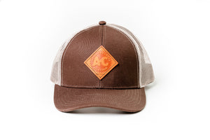 Vintage Allis Chalmers Leather Hat, Brown Mesh
