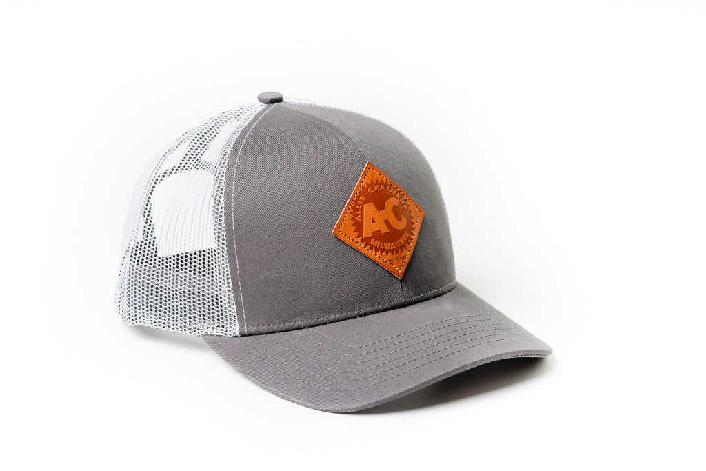 Vintage Allis Chalmers Leather Hat, Gray/White Mesh