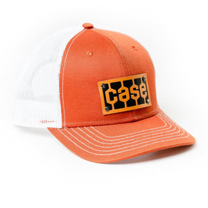Case Tread Logo Leather Emblem Hat, Orange Mesh