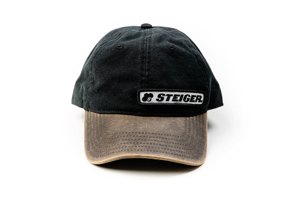 Steiger Logo Hat, Black with Oil Distressed Brim