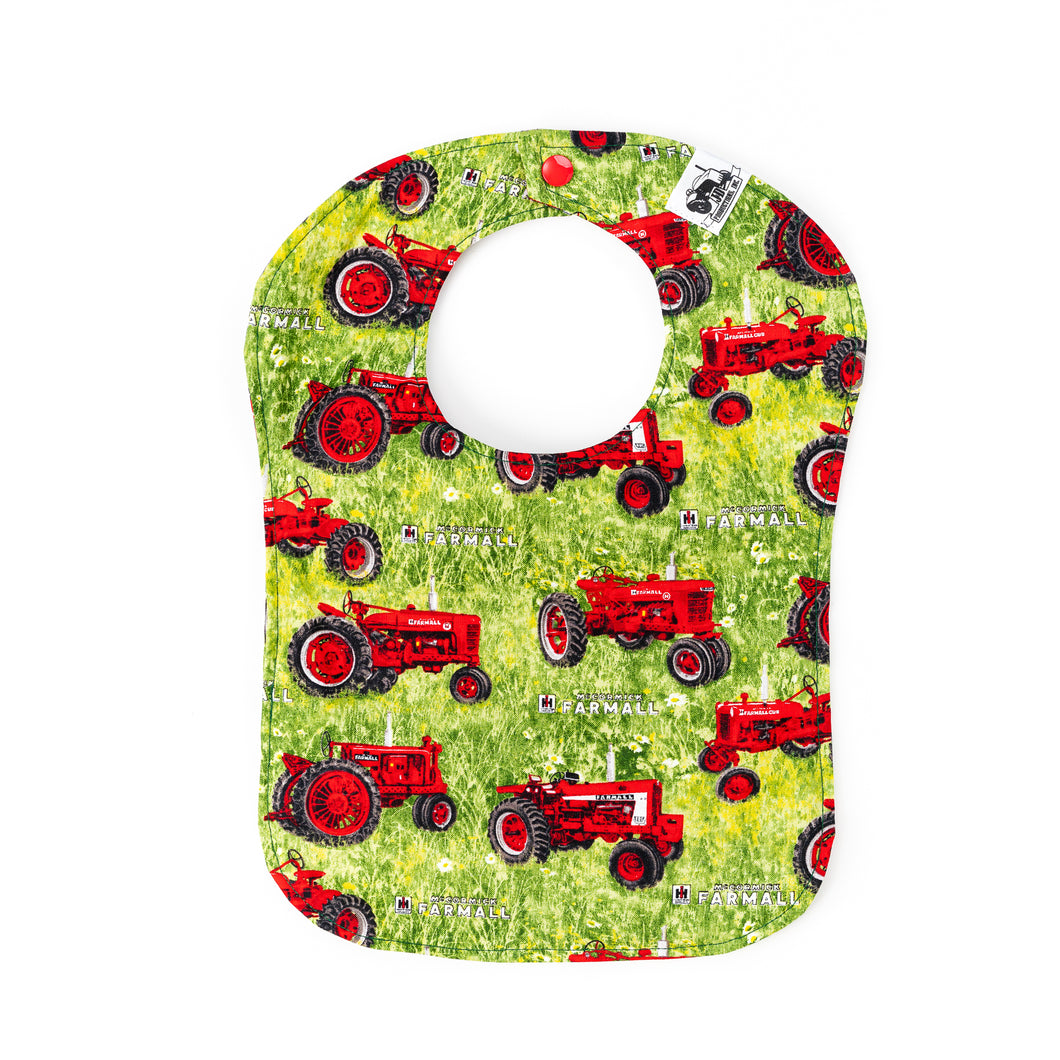 Farmall Tractor Baby Bib, Red Tractors in Green Grass