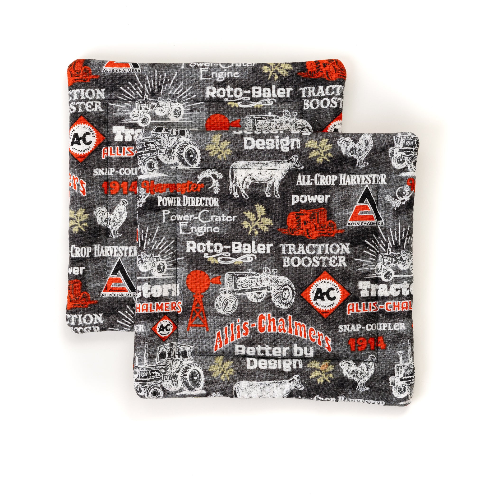 Allis Chalmers Pot Holders, Set of Two, Black Chalkboard Print