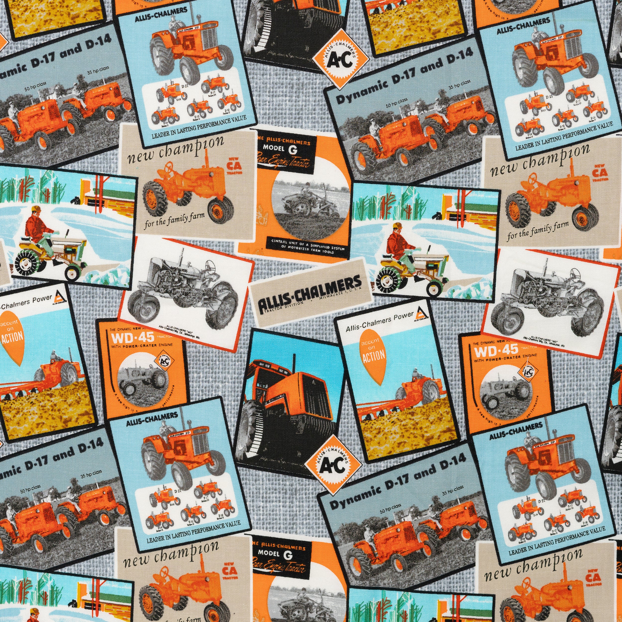 Allis Chalmers Literature Print Fabric, light gray