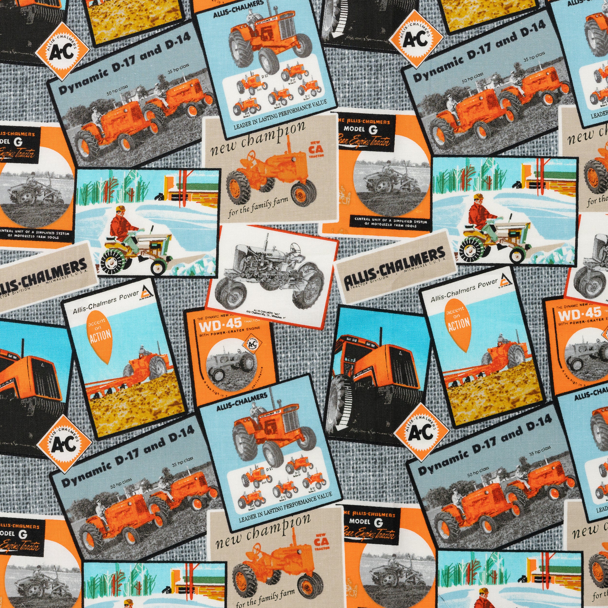 Allis Chalmers Literature Print Fabric, gray