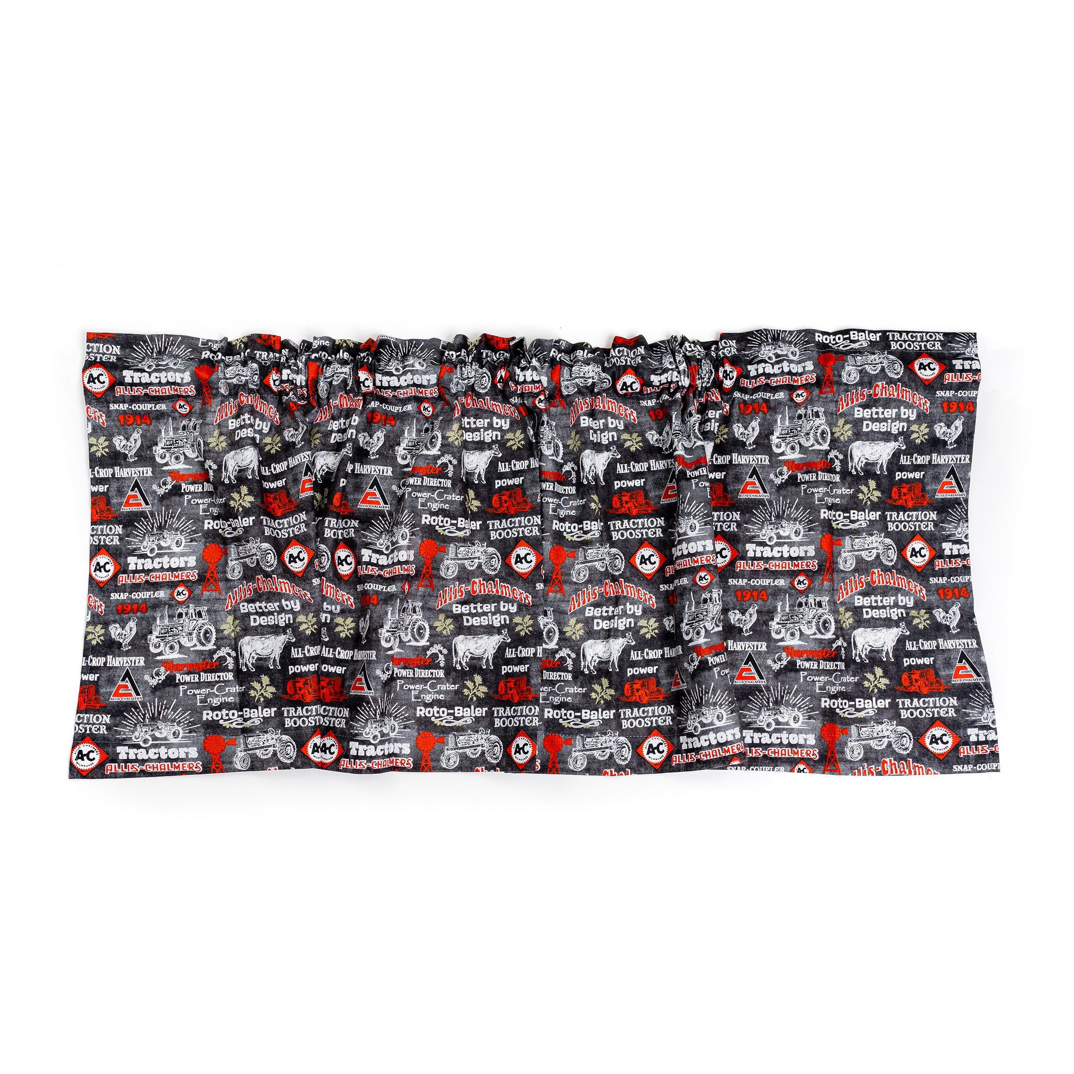 Allis Chalmers Window Valance, Black Chalkboard Farmhouse Print