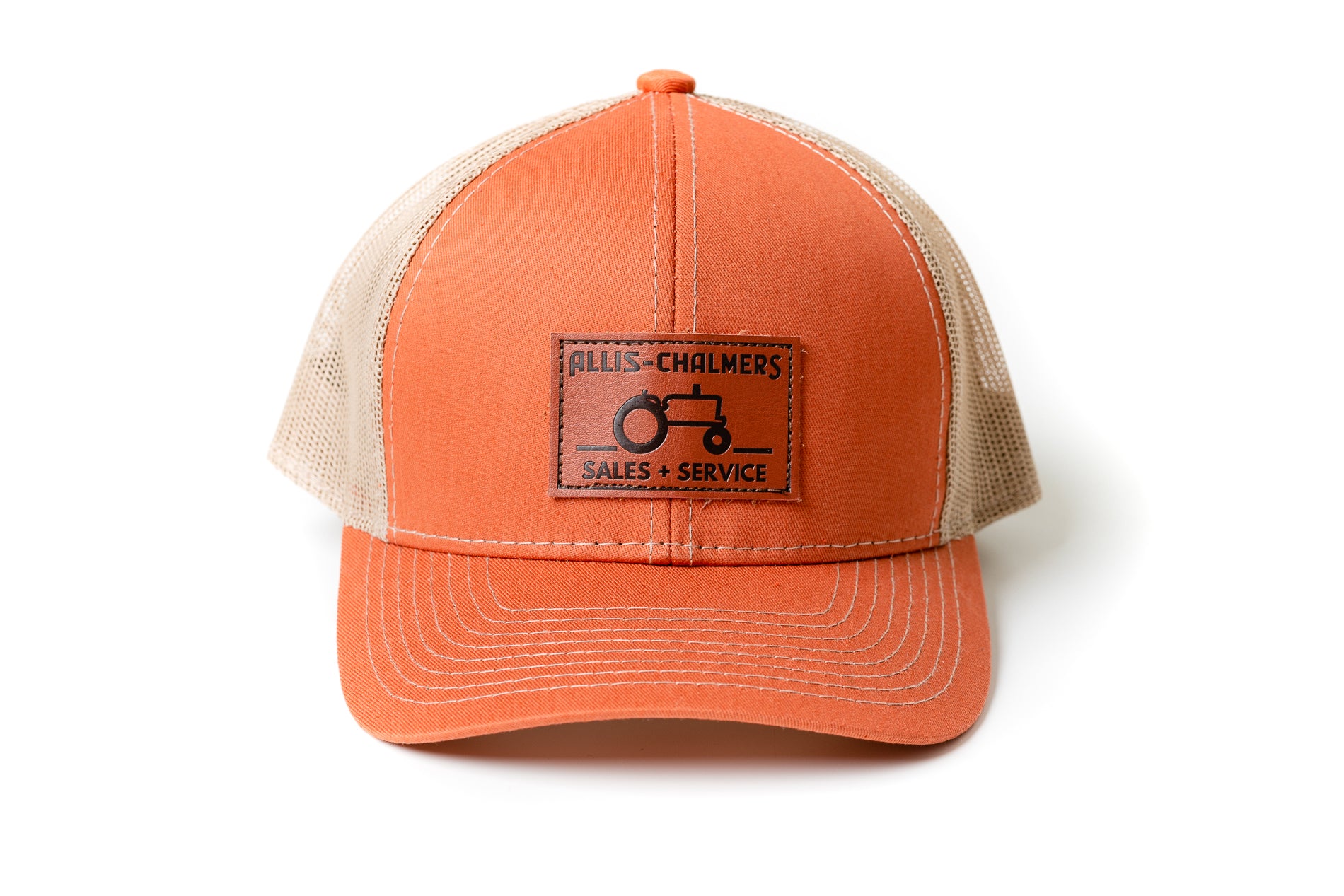 Allis Chalmers Leather Emblem Hat, Burnt Orange, Sales and Service Emblem