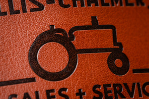 Allis Chalmers Leather Emblem Hat, Brown Mesh, Sales and Service Emblem