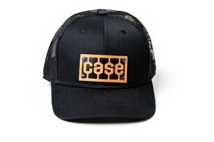 Case Tread Logo Leather Emblem Hat, Black Mesh