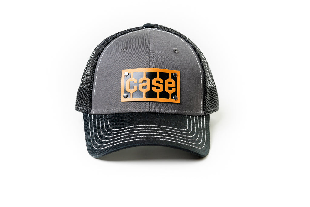 Case Tread Logo Leather Emblem Hat, Gray and Black Mesh