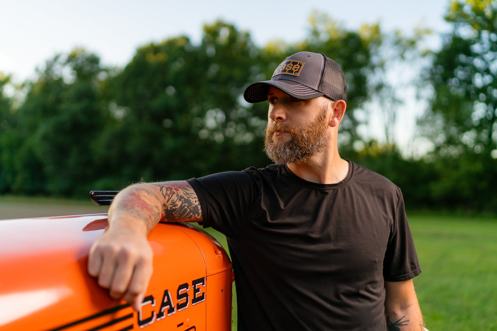 Case Tread Logo Leather Emblem Hat, Gray and Black Mesh