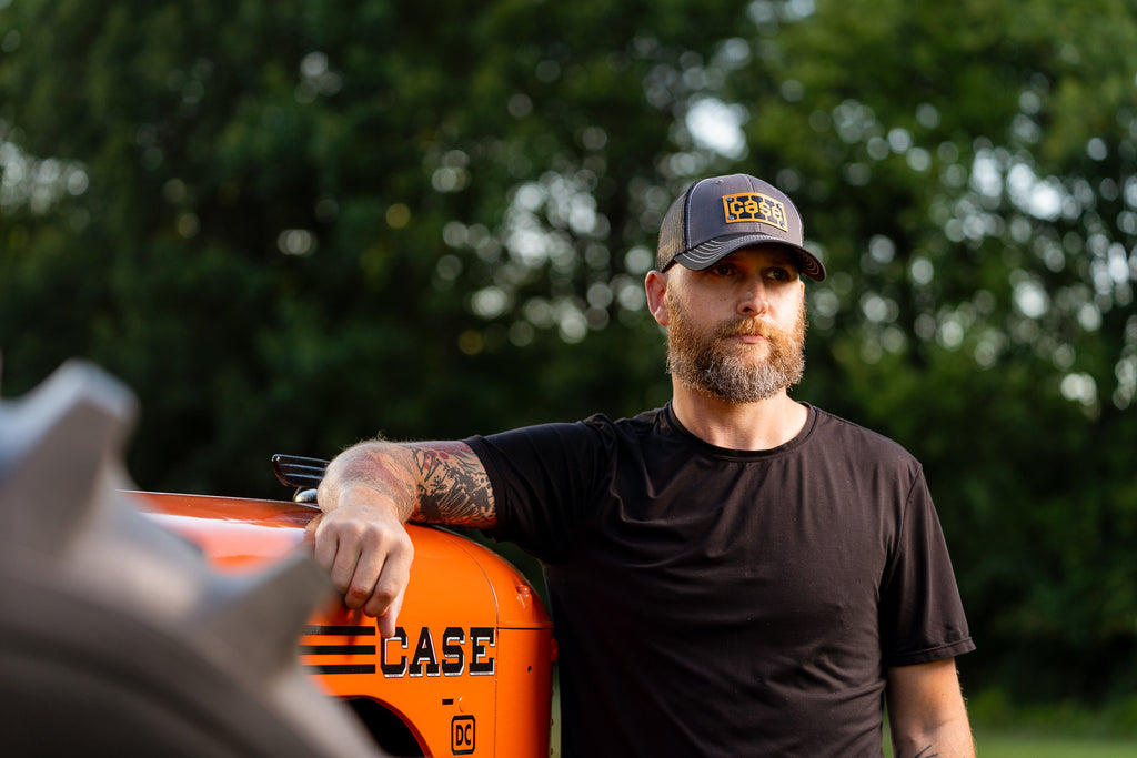 Case Tread Logo Leather Emblem Hat, Gray and Black Mesh