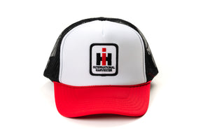 International Harvester IH Logo Hat, White Foam Front with Red Brim and Mesh Back