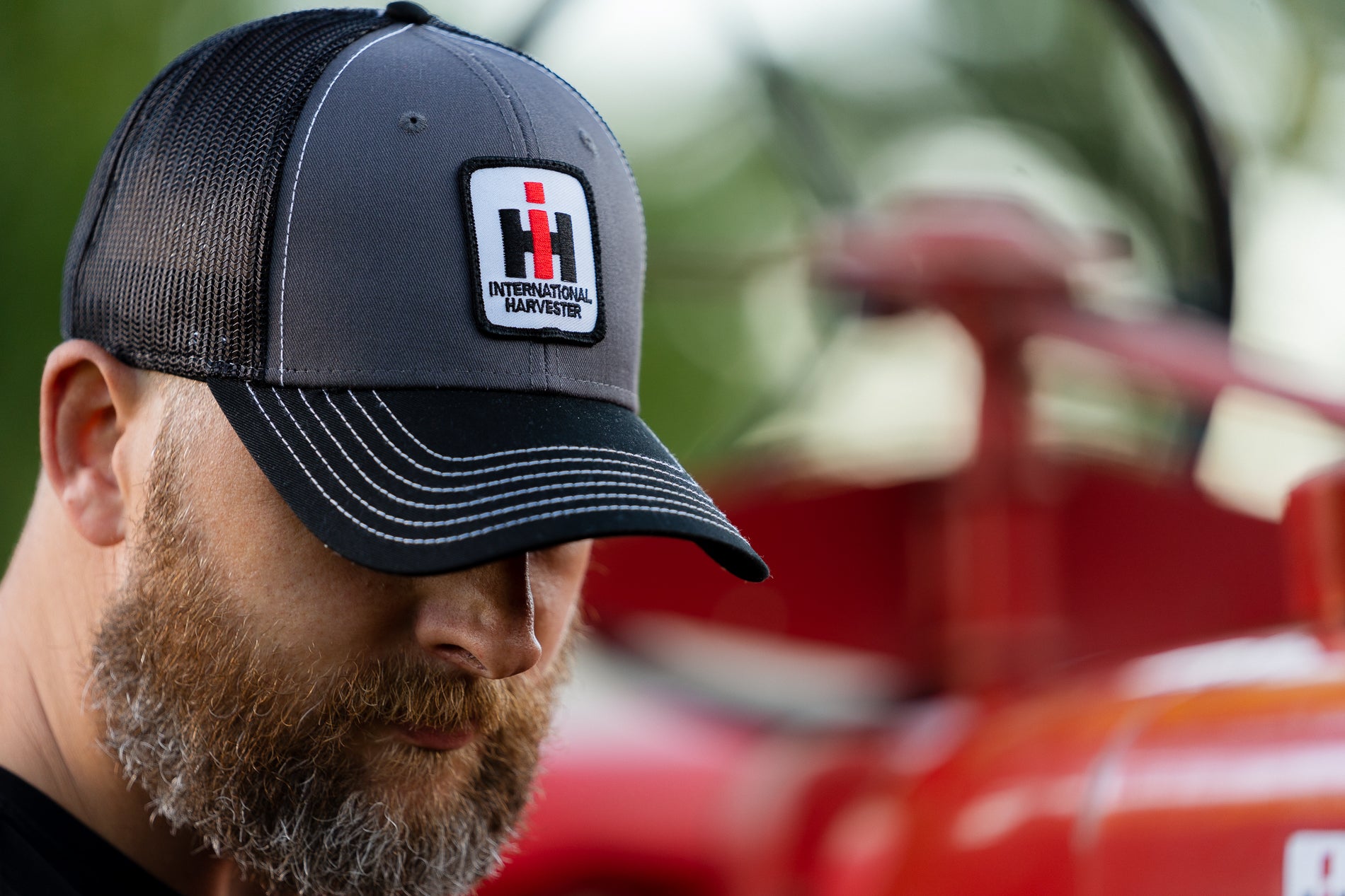 International Harvester Hat, Gray with Black Mesh Back