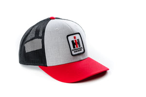 International Harvester IH Logo Hat, Gray with Red Brim and Black Mesh Back