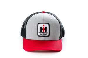 International Harvester IH Logo Hat, Gray with Red Brim and Black Mesh Back