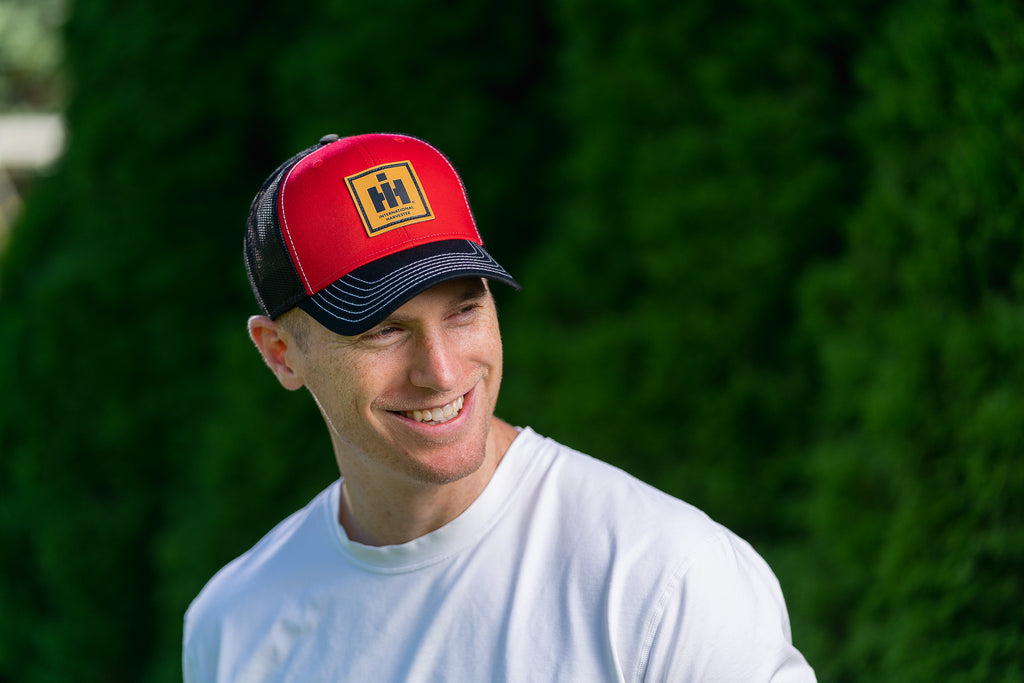 IH Leather Emblem Hat, Red and Black Mesh