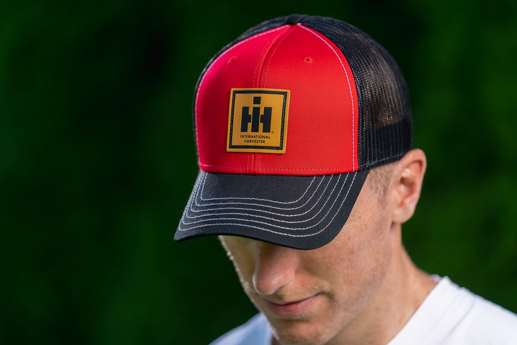 IH Leather Emblem Hat, Red and Black Mesh
