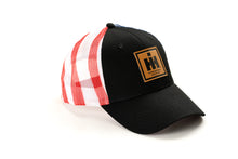 Load image into Gallery viewer, International Harvester Leather Emblem Hat, Black with Flag Mesh Back
