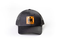 Load image into Gallery viewer, International Harvester IH Logo Hat, Leather Emblem, Gray Mesh, Choose Adult or Youth Size