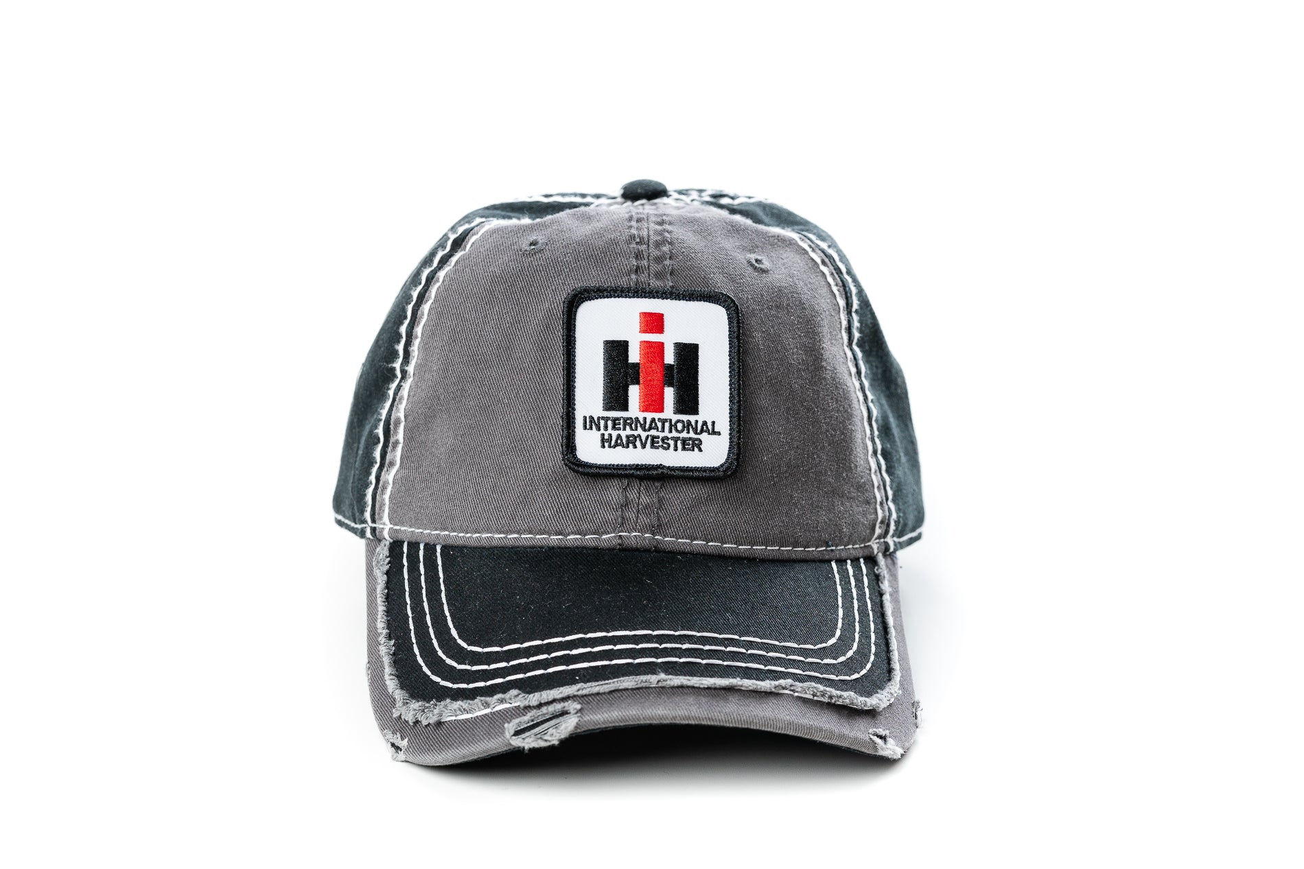 IH International Harvester Logo Hat, Black and Gray Distressed