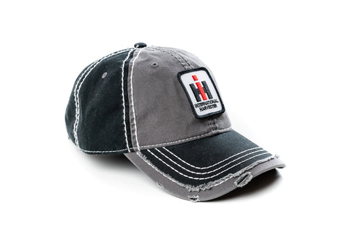 IH International Harvester Logo Hat, Black and Gray Distressed