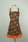Ladies' Allis Chalmers Apron with Ruffles, Tractors on a Brown Barn Wood Background