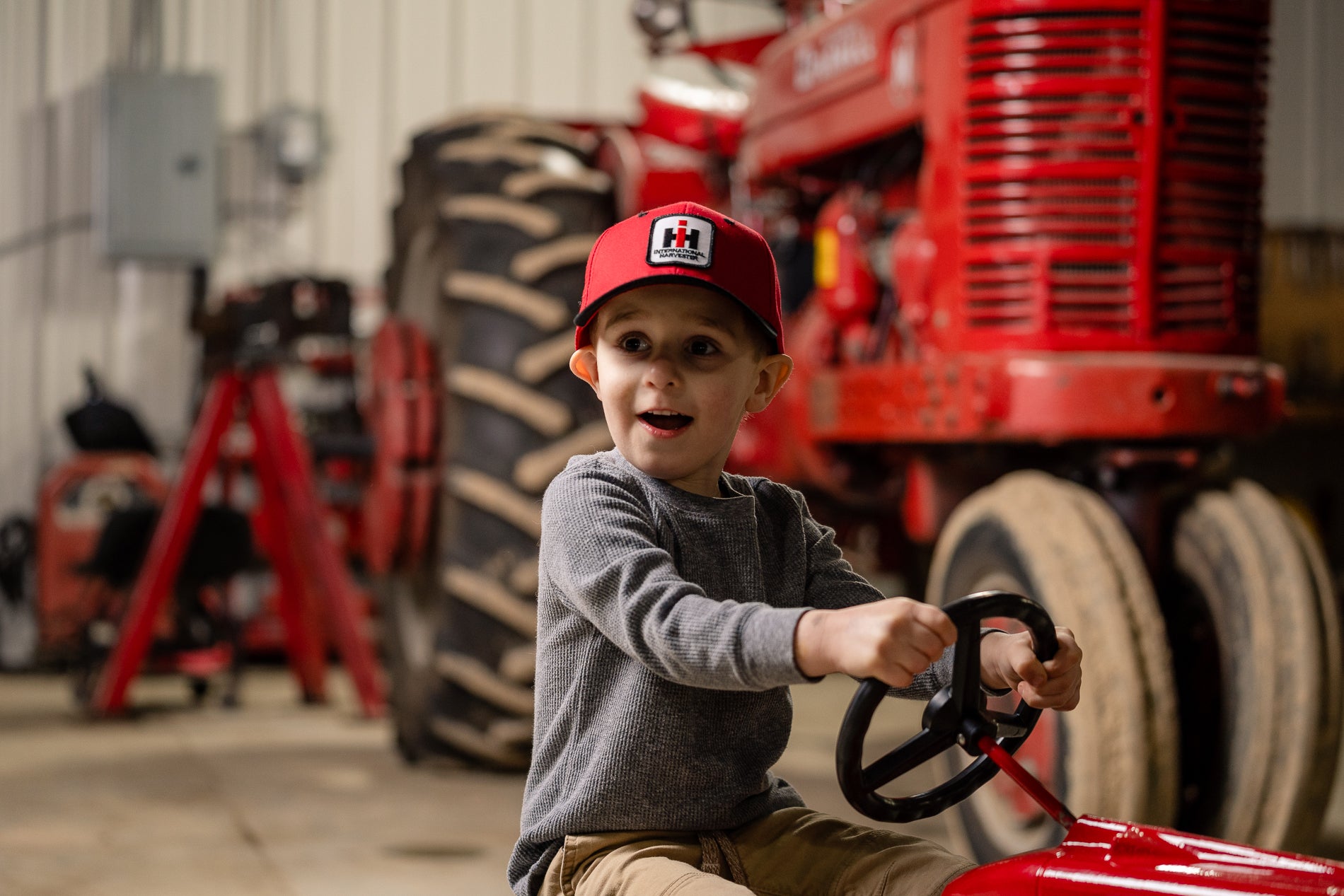 International Harvester Logo Hat, red and black, youth size