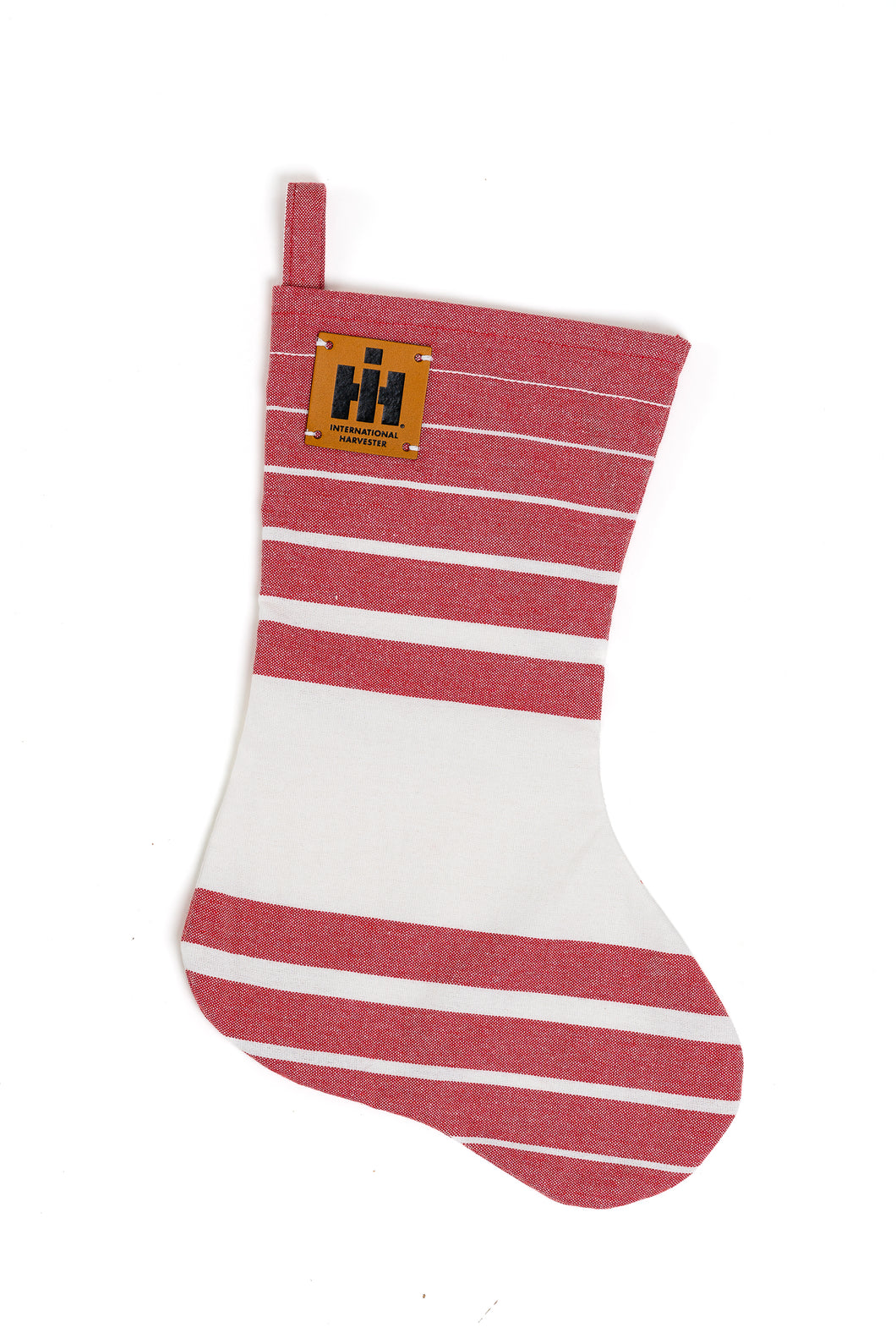 International Harvester Logo Christmas Stocking, Red and White Stripe
