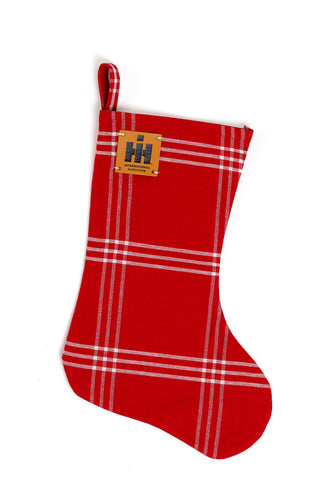 International Harvester Logo Christmas Stocking, Red and White Plaid