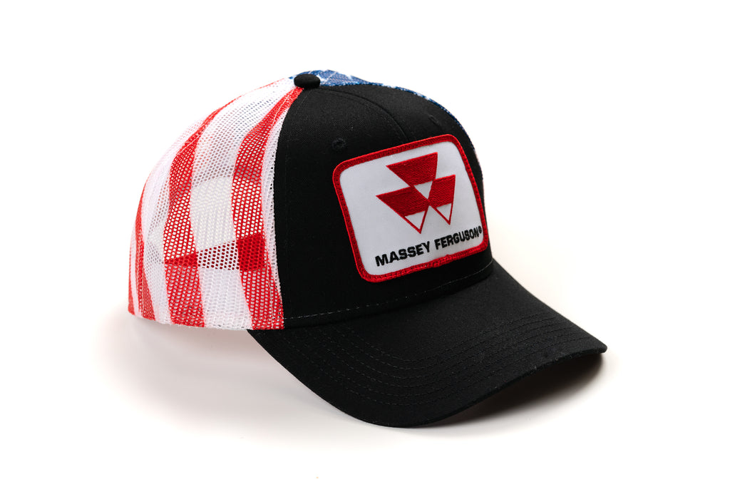 Massey Ferguson Logo Hat, Black with Flag Mesh Back