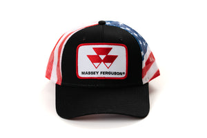 Massey Ferguson Logo Hat, Black with Flag Mesh Back