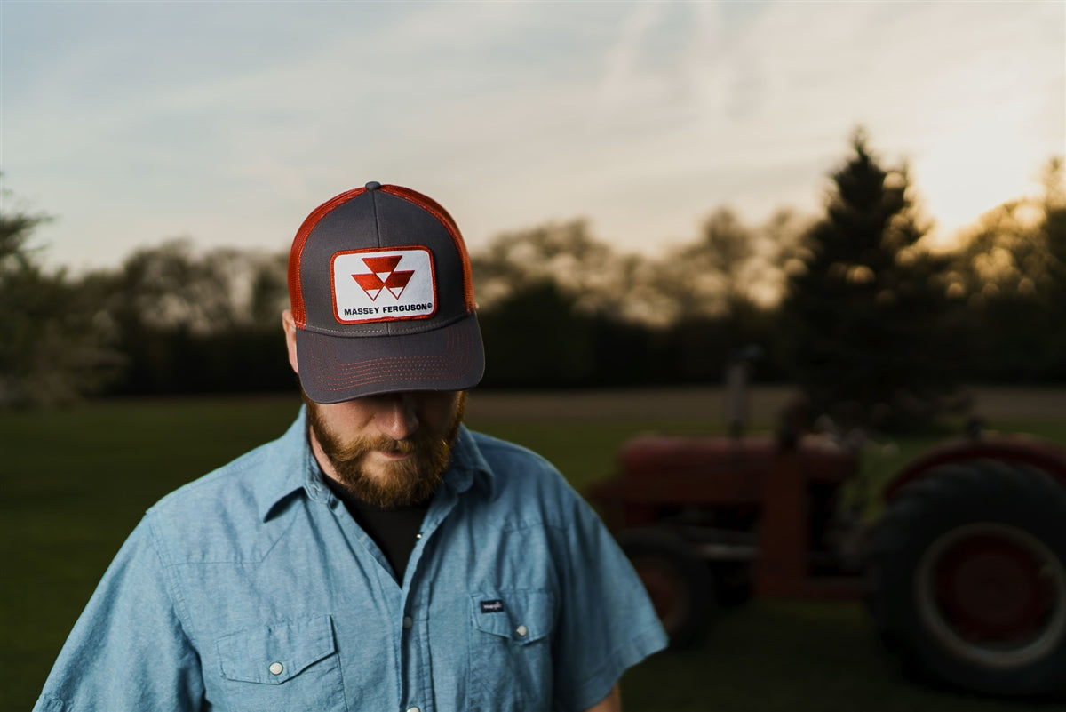 Massey Ferguson Hat, Gray with Red Mesh Back