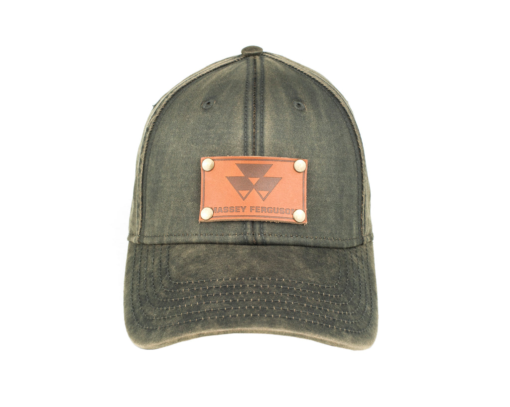Massey Ferguson Leather Emblem Hat, Oil Distressed
