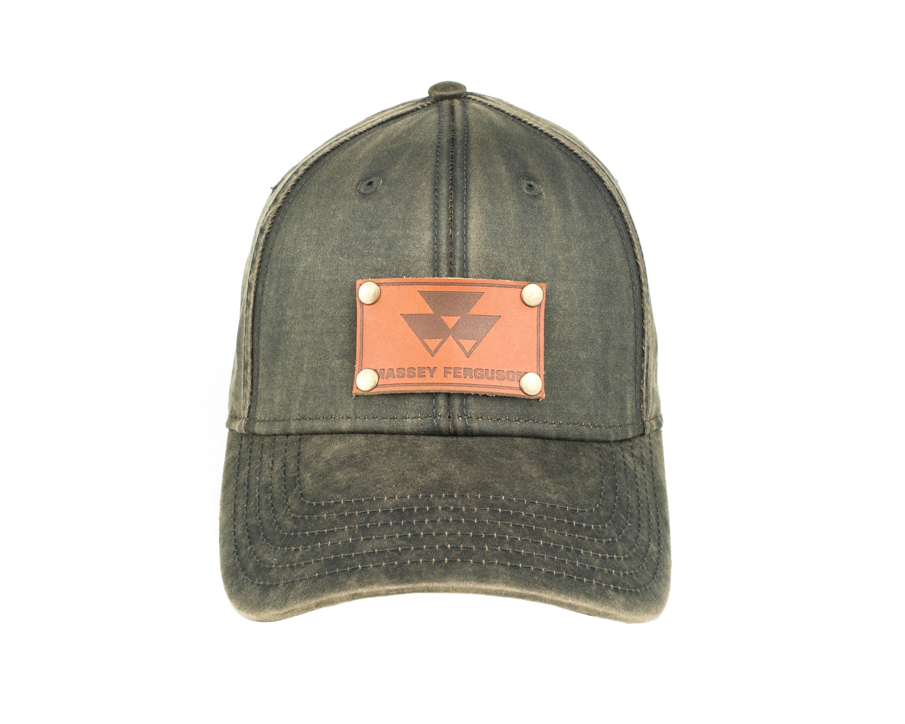 Massey Ferguson Leather Emblem Hat, Oil Distressed