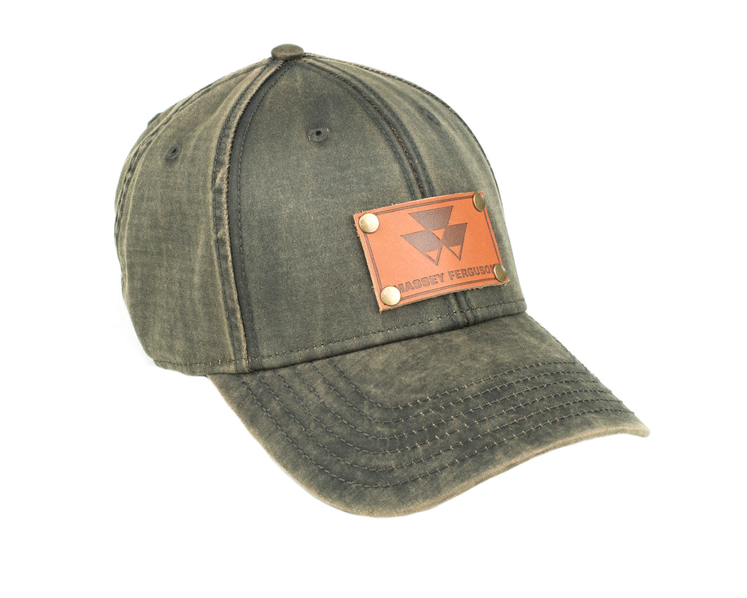 Massey Ferguson Leather Emblem Hat, Oil Distressed