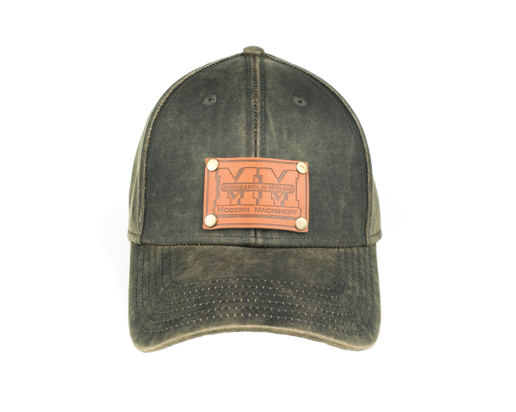Minneapolis Moline Leather Emblem Hat, Oil Distressed