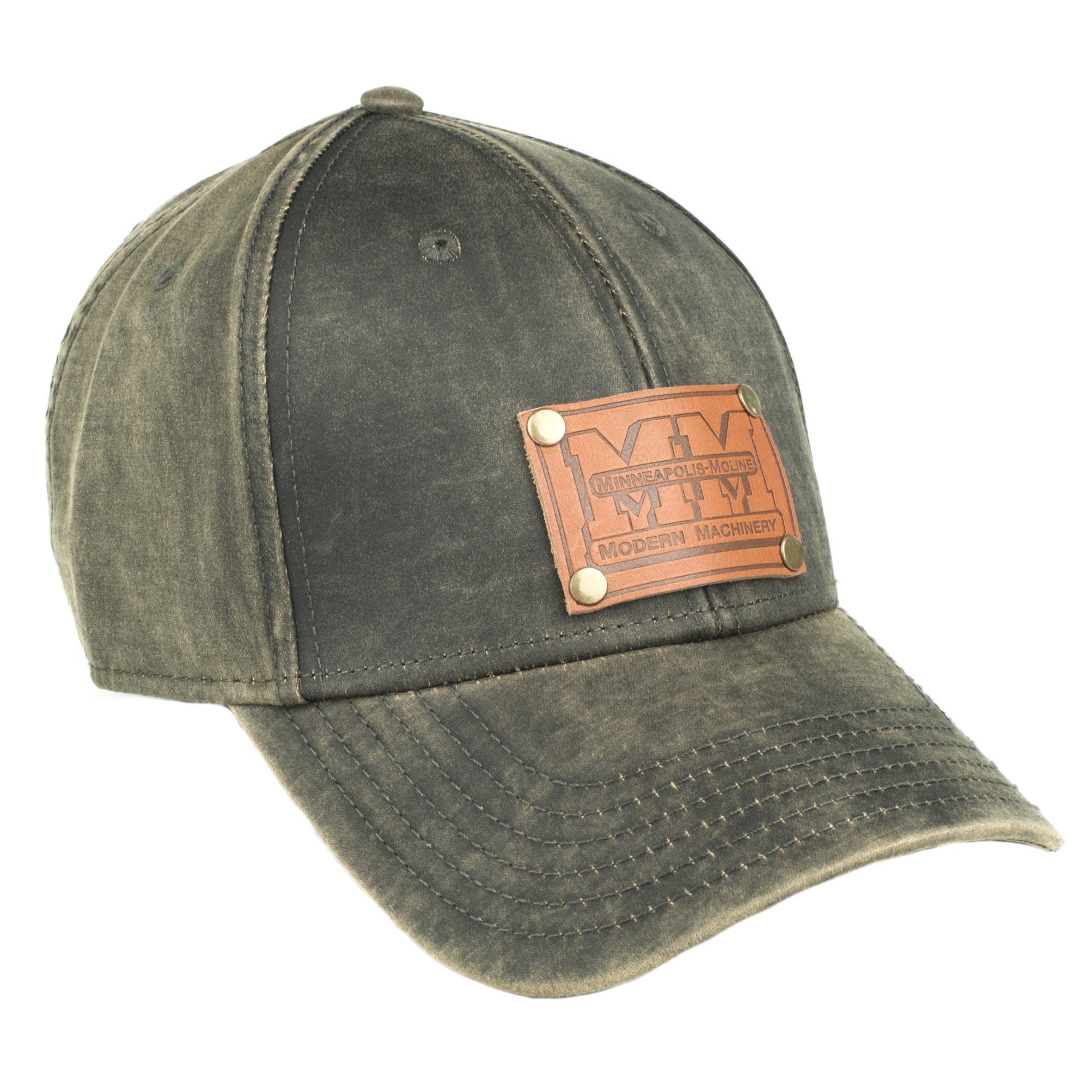Minneapolis Moline Leather Emblem Hat, Oil Distressed
