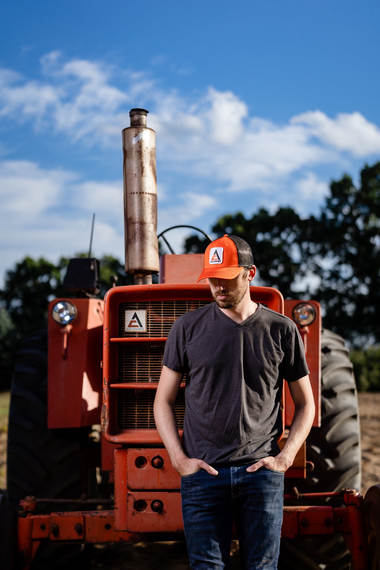 New Allis Chalmers Logo Hat, Orange/Black Mesh