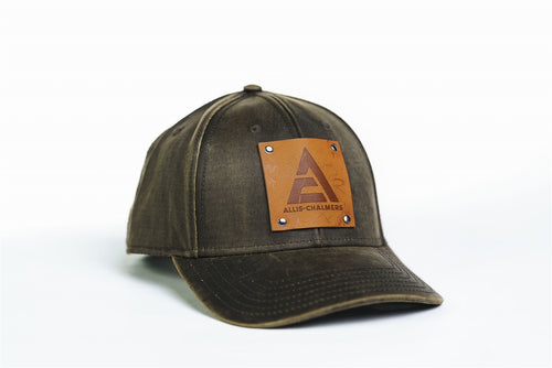 Allis Chalmers Logo Hat, Leather Emblem, Oil Distressed