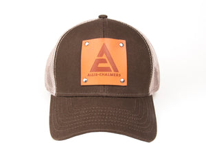 New Allis Chalmers Leather Emblem Hat, Brown Mesh