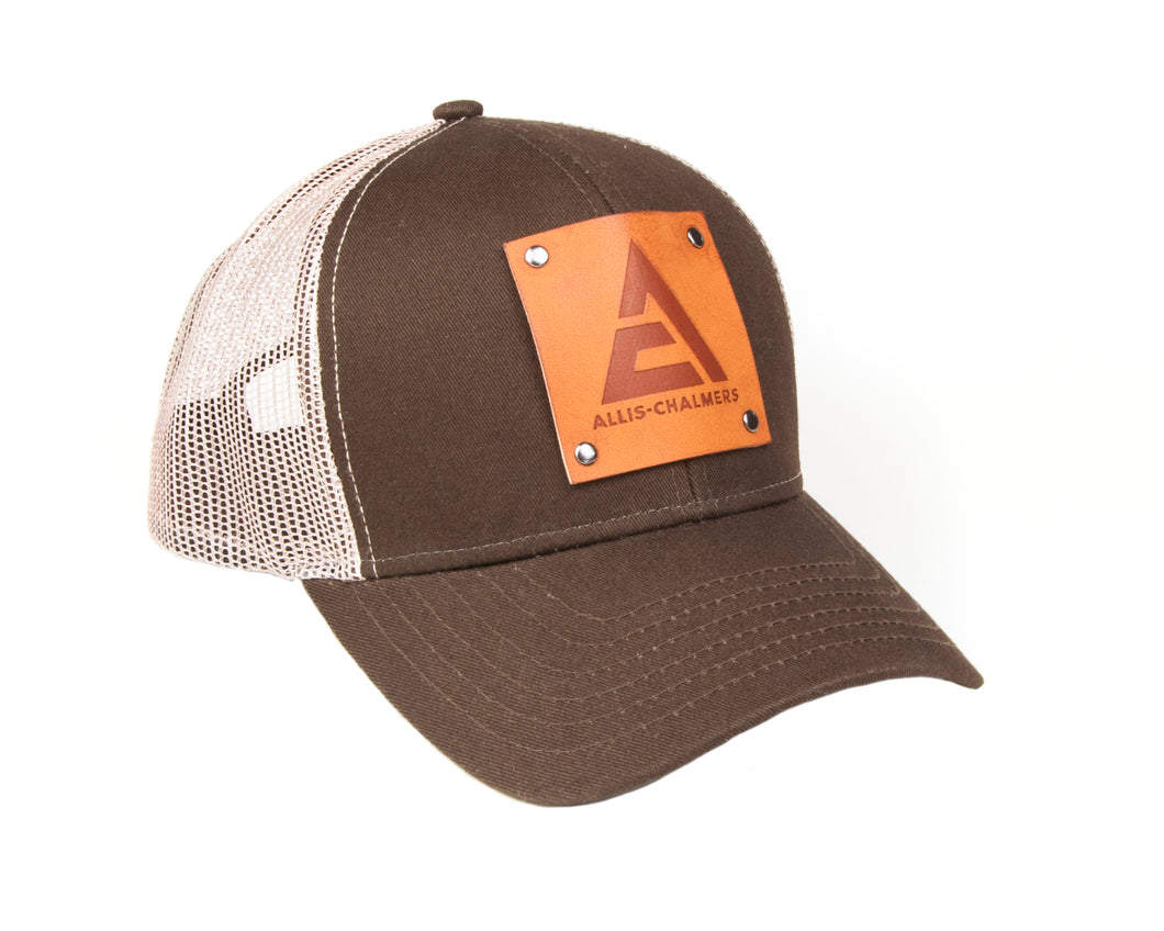 New Allis Chalmers Leather Emblem Hat, Brown Mesh
