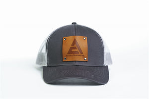 Allis Chalmers Logo Hat, Leather Emblem, Gray/White