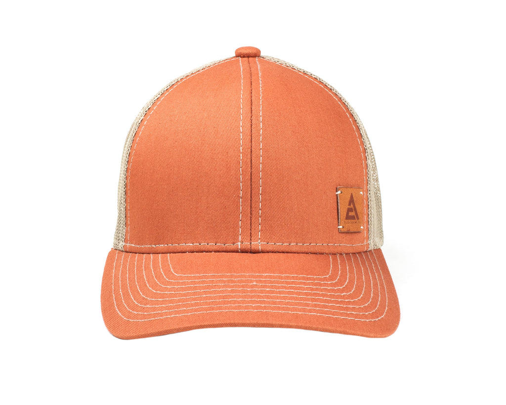 Burnt Orange AC Leather Emblem Hat, Mesh Back