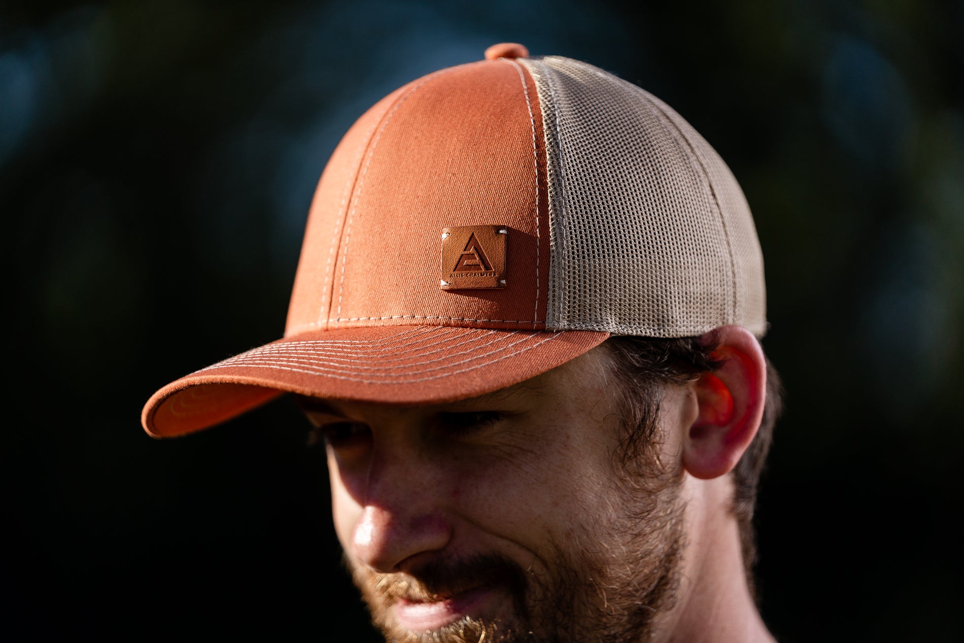 Burnt Orange AC Leather Emblem Hat, Mesh Back