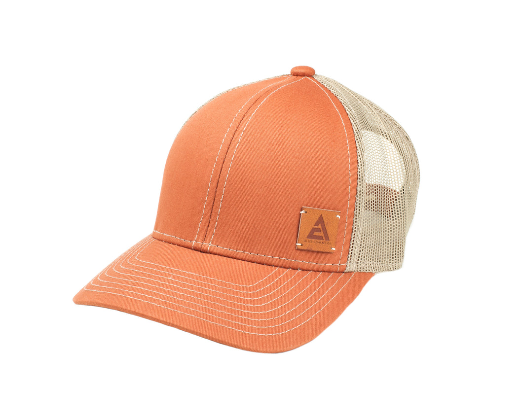 Burnt Orange AC Leather Emblem Hat, Mesh Back